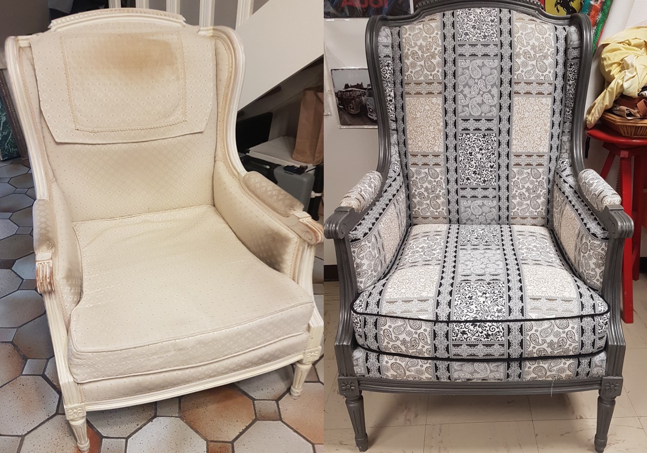 Bergère Louis XV en tissu Bouchara